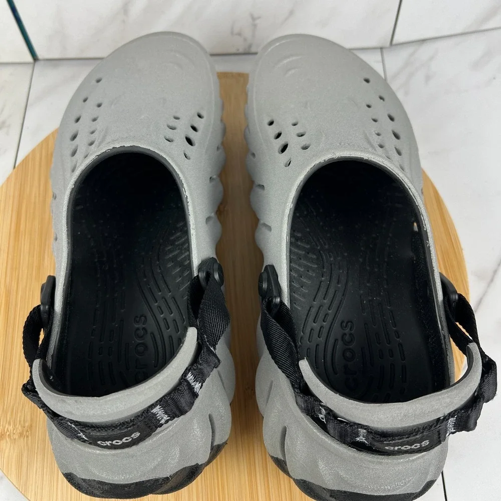 Crocs Echo Clog Mens Size 8 [Womens 10] Black Silver Reflective Clogs Shoes
